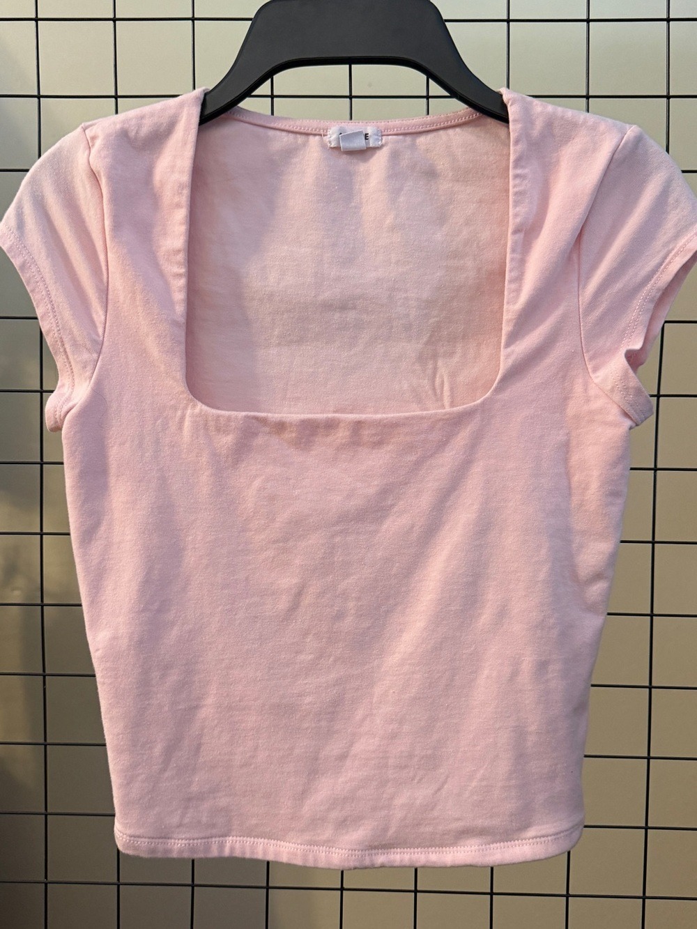 Garage Light Pink Square Neck Crop Top